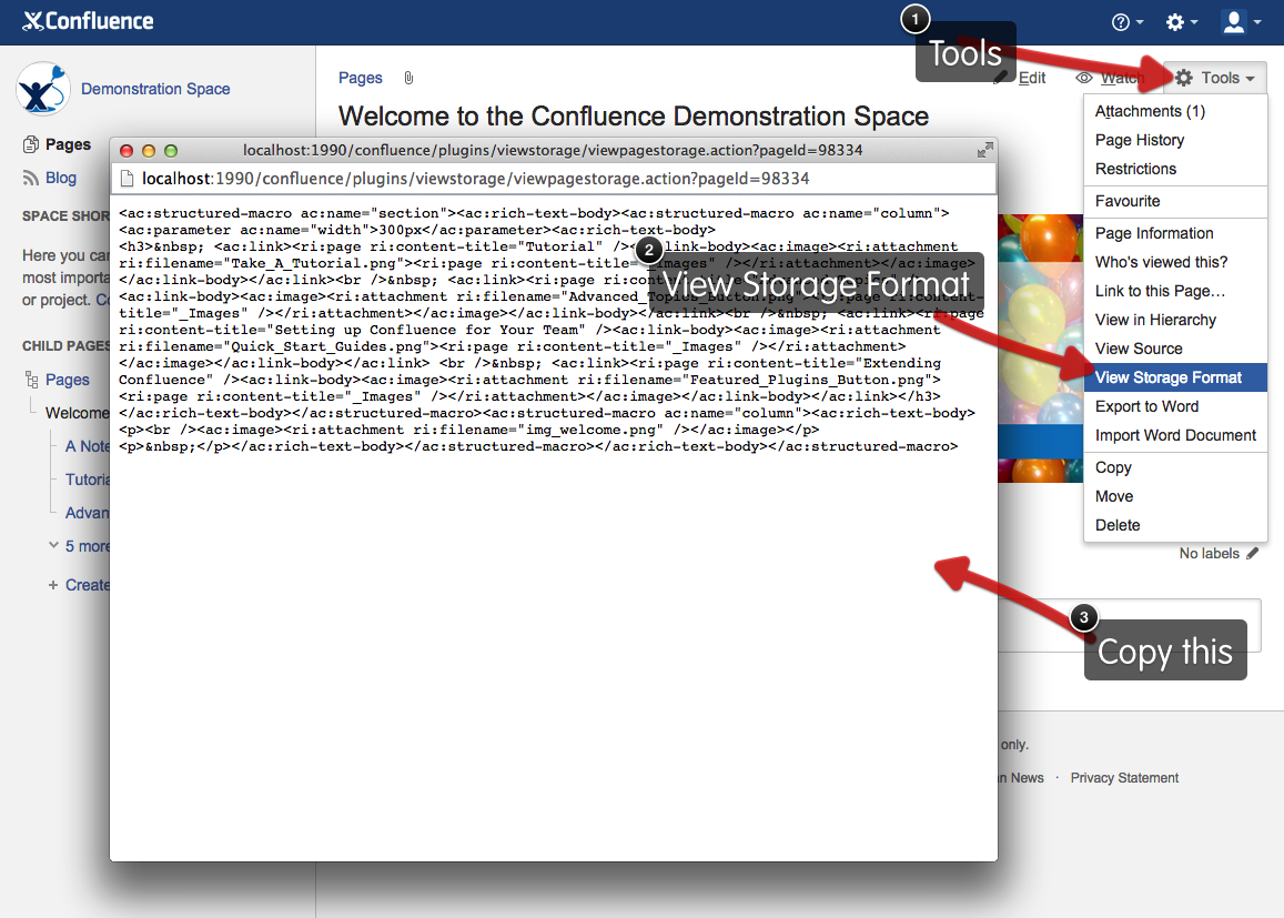 View Storage Format Confluence Sibling Tabs User Macro for Atlassian Confluence
